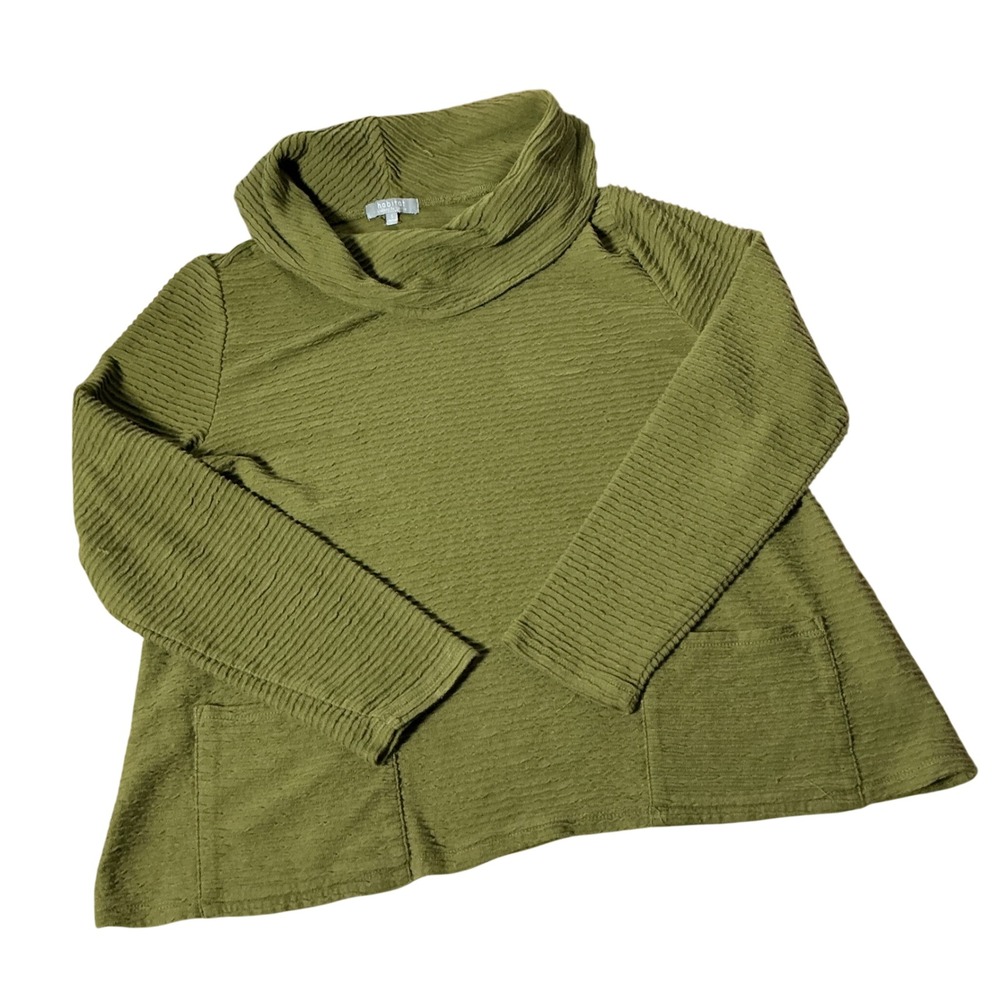 Habitat Textured Cowl Neck Pullover Women S Green Lagenlook Cotton Pocket Top
